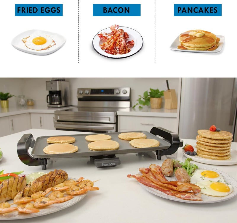 Kenmore Electric Griddle - Nonstick 10x18" Pan, External Temperature Control, Grill Bacon, Eggs, Pancakes, Crepes, Tortillas, Easy Clean Countertop Cooking Kitchen Appliance Removable Drip Tray - Image 3